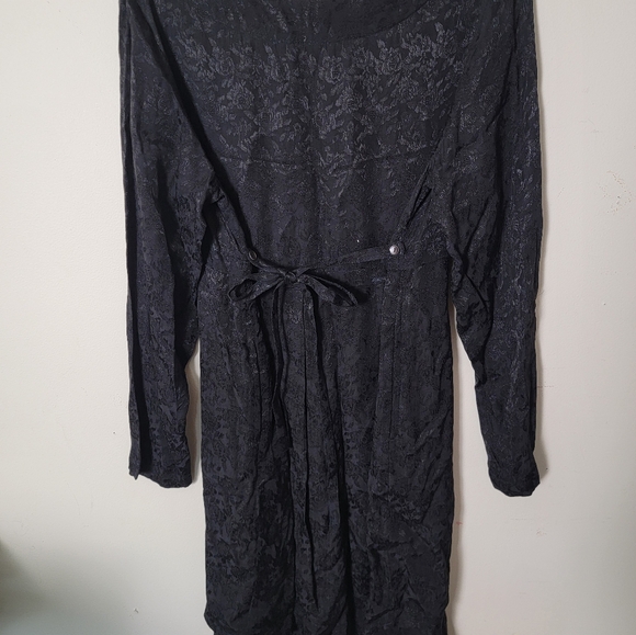 April Cornell Black Floral Long Sleeve Tie Back Dress With Pockets Size Small - Picture 2 of 8
